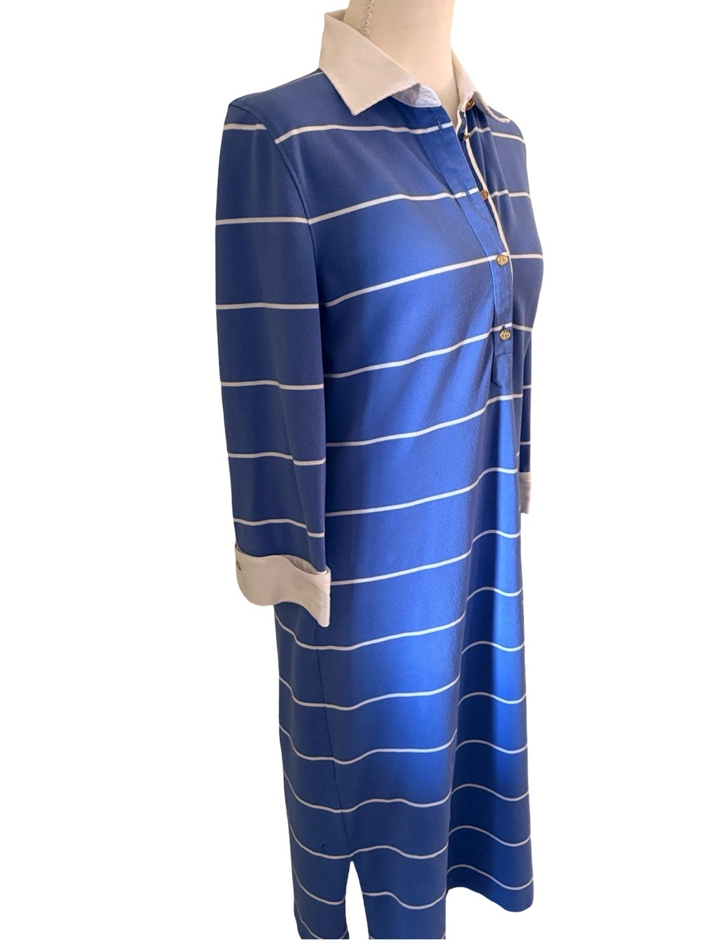 Brooks Brothers Blue and White Striped Long Sleeve Polo Dress Size Medium - Picture 5 of 10
